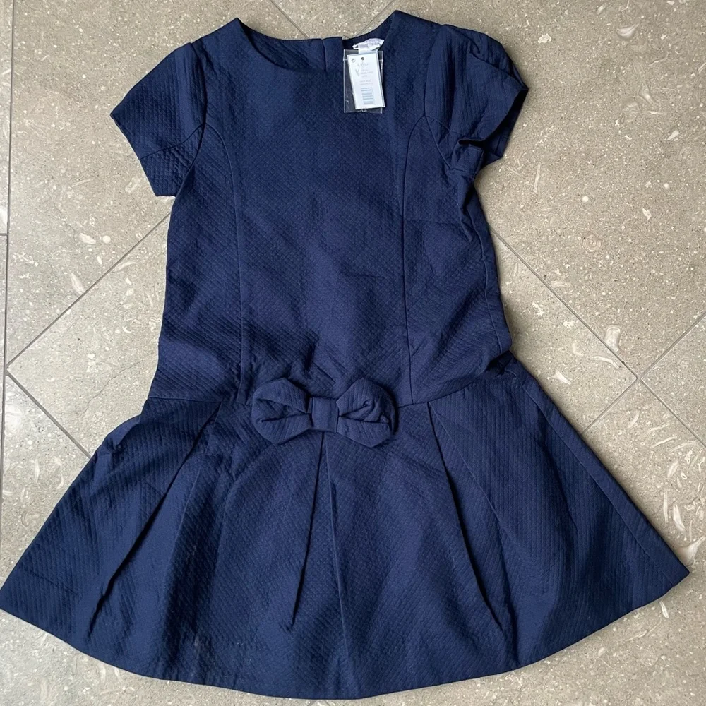 NWT Jacadi Paris Classic & Elegant Pleated Drop Waist Dress Navy Blue - Picture 11 of 14